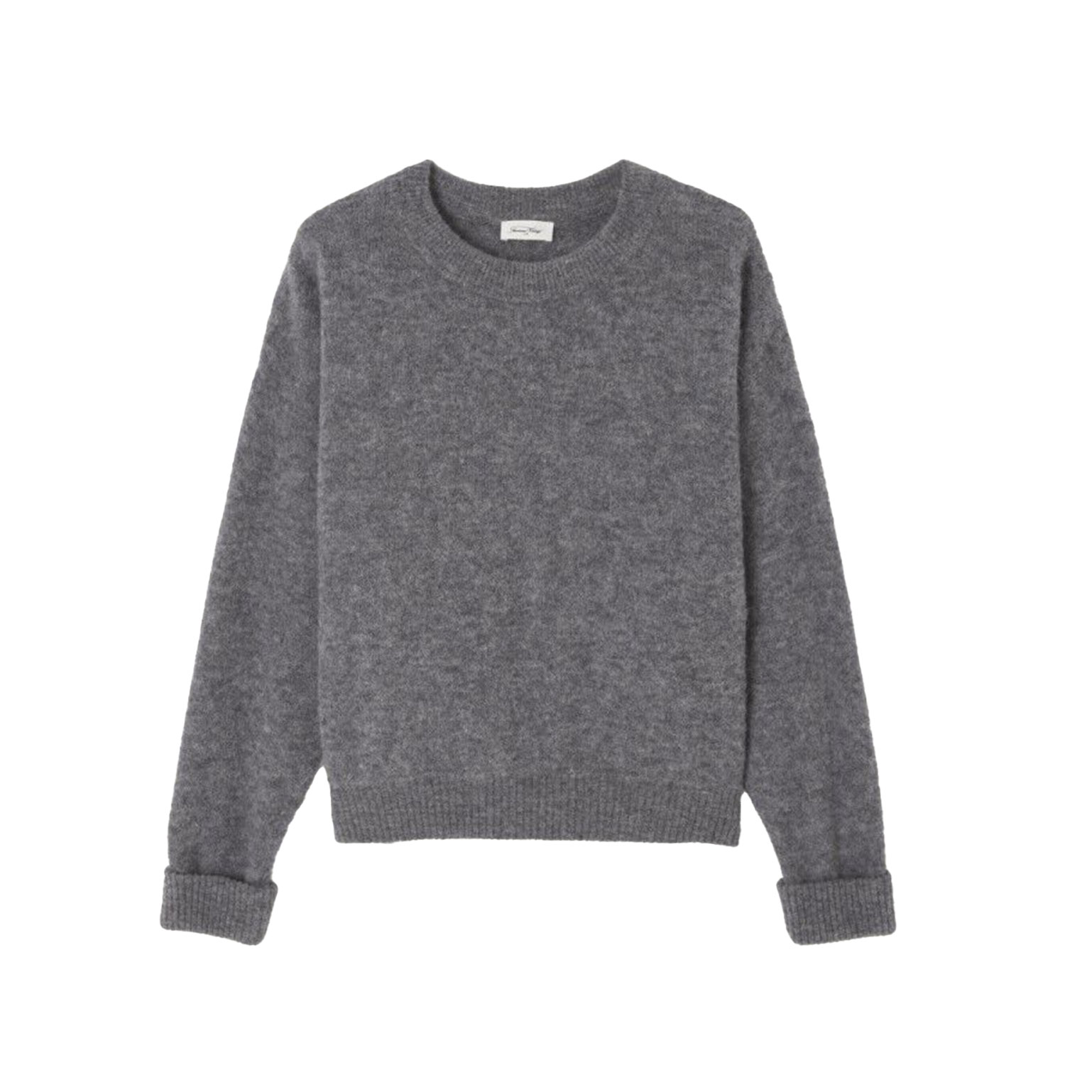 American Vintage Vitow Strickpullover mit Rundhals-Ausschnitt und oversized Passform in Dunkelgrau von American Vintage. Vorne