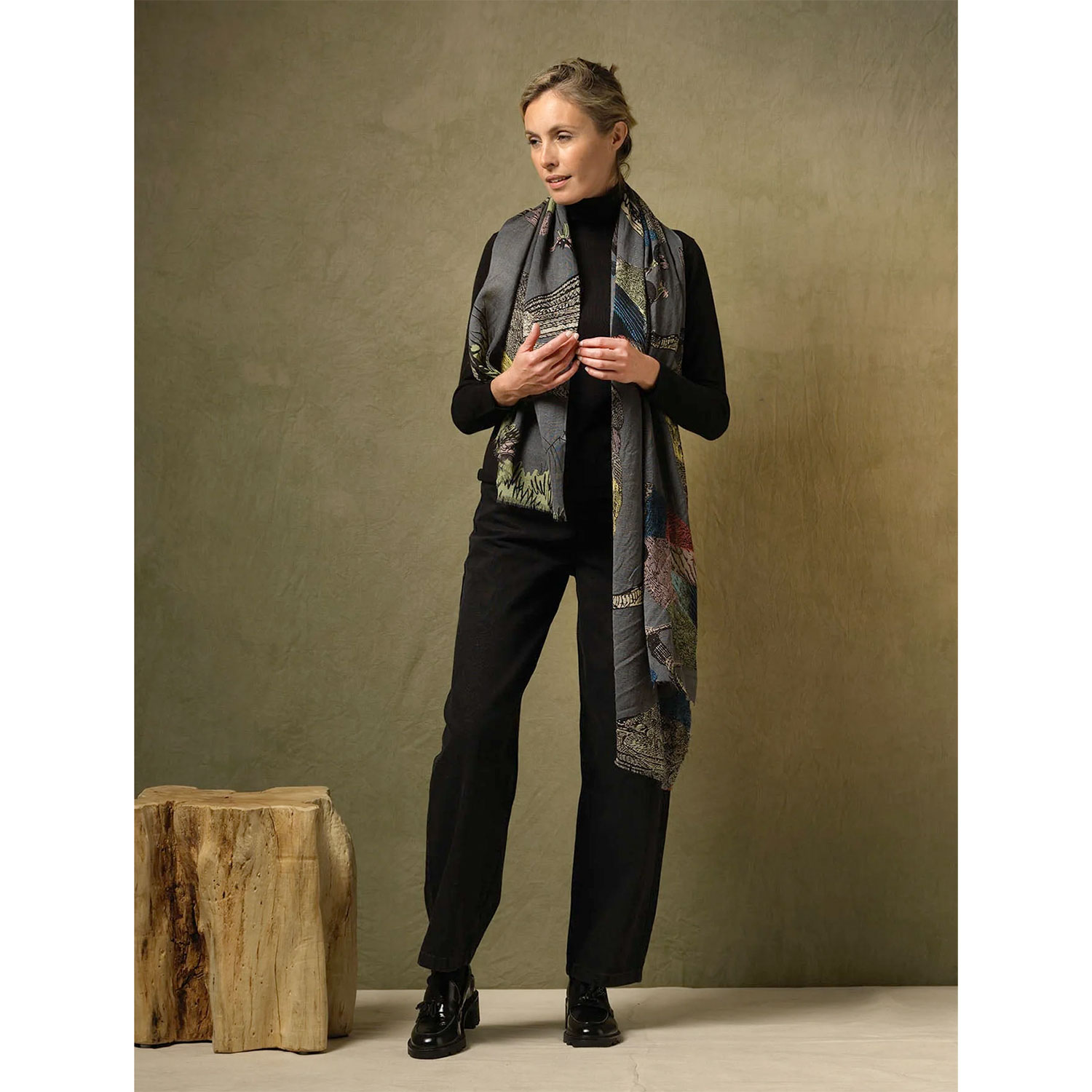 One Hundred Stars Bird Woll-Schal Ink