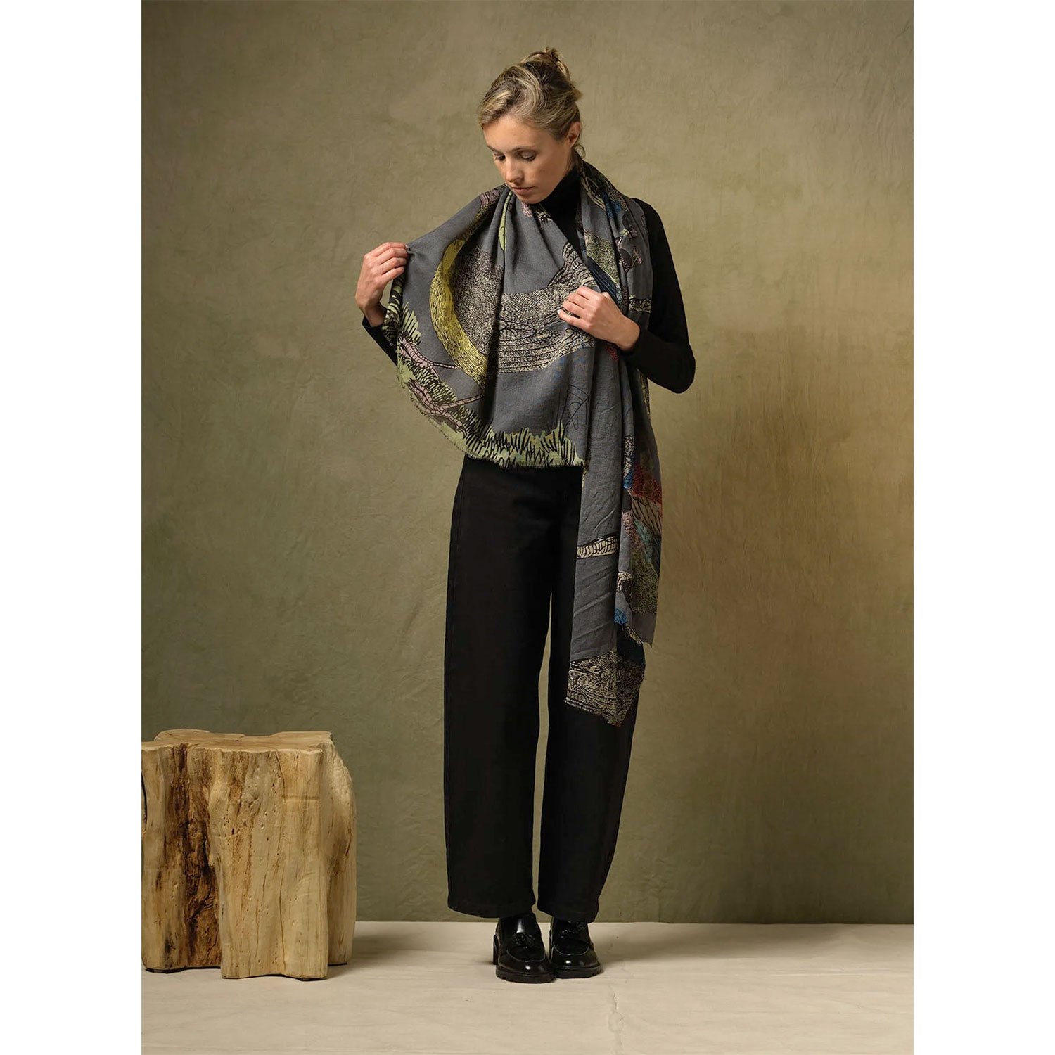 One Hundred Stars Bird Woll-Schal Ink